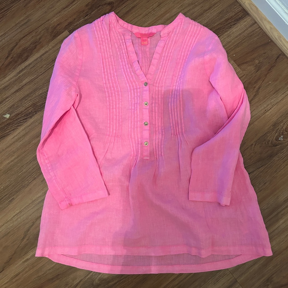 Lilly Pulitzer Bright Pink Button-Front Tunic